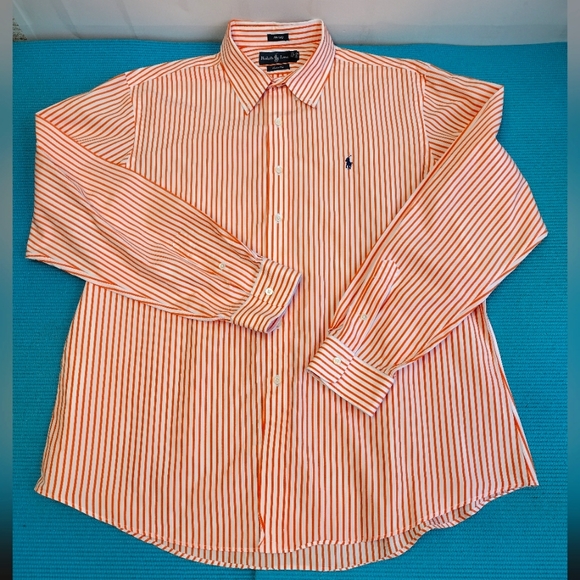 Ralph Lauren 120's 2 Ply Men's Shirt Orange Striped Custom Fit - XXL - Picture 2 of 11